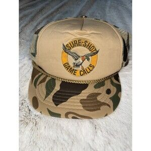 Vintage Sure-Shot Game Calls Camo Snapback Trucker Logo Cap Hat Duck Calls